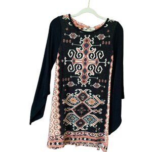 Aryeh Geometric Tribal Fluted Sleeves Medium Anthropologie Scoop Neck Dress EUC